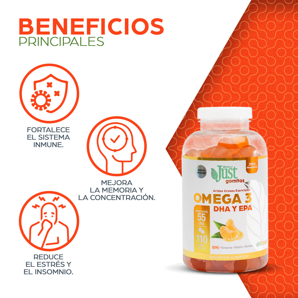 110 Gomitas de Omega 3 con ácidos grasos EPA y DHA-Olnatura Just