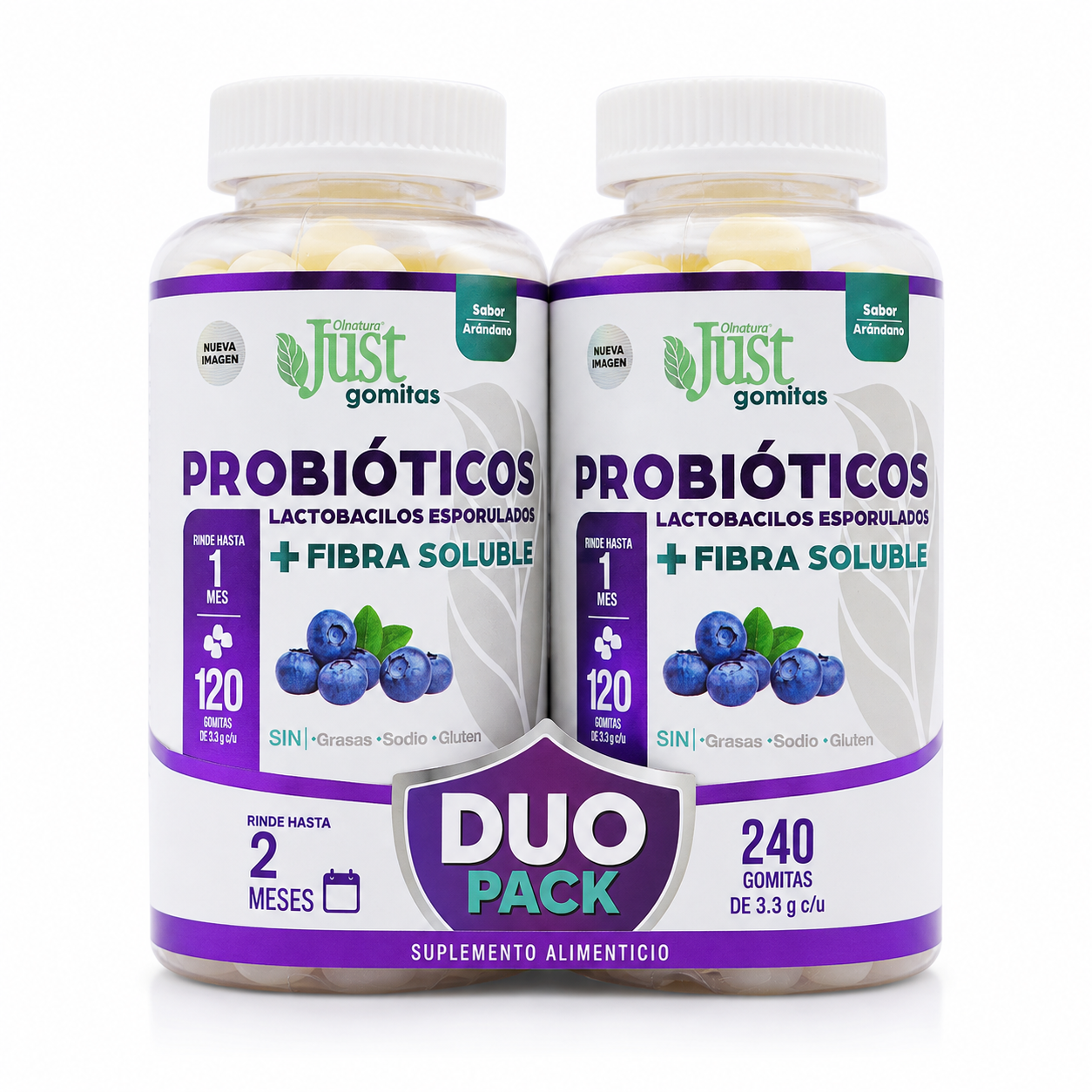 2 Frascos de Probióticos + Fibra Soluble Sabor Arándano 240 Gomitas