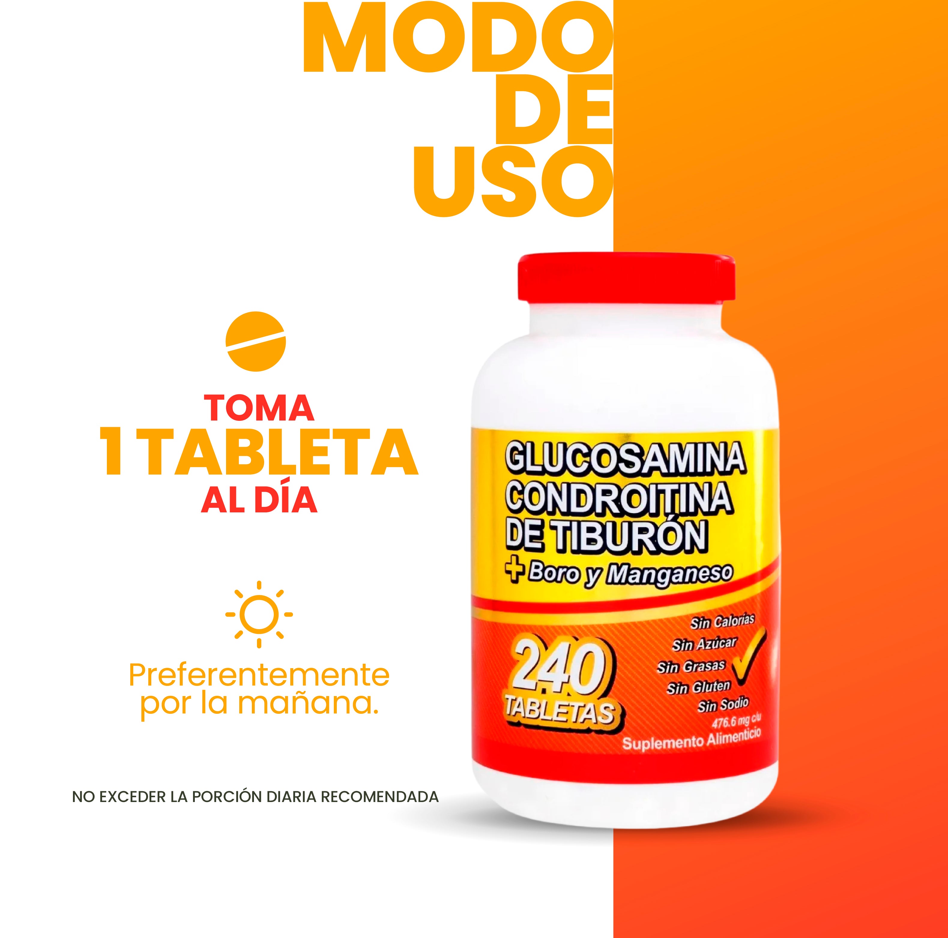 Glucosamina Condroitina de Tiburón + Boro y Manganeso 240 Tabletas
