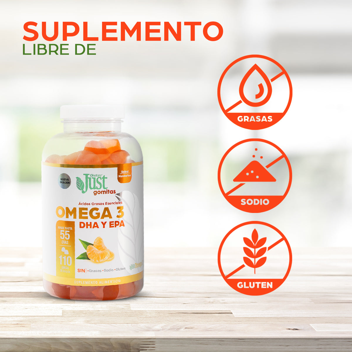 110 Gomitas de Omega 3 con ácidos grasos EPA y DHA-Olnatura Just