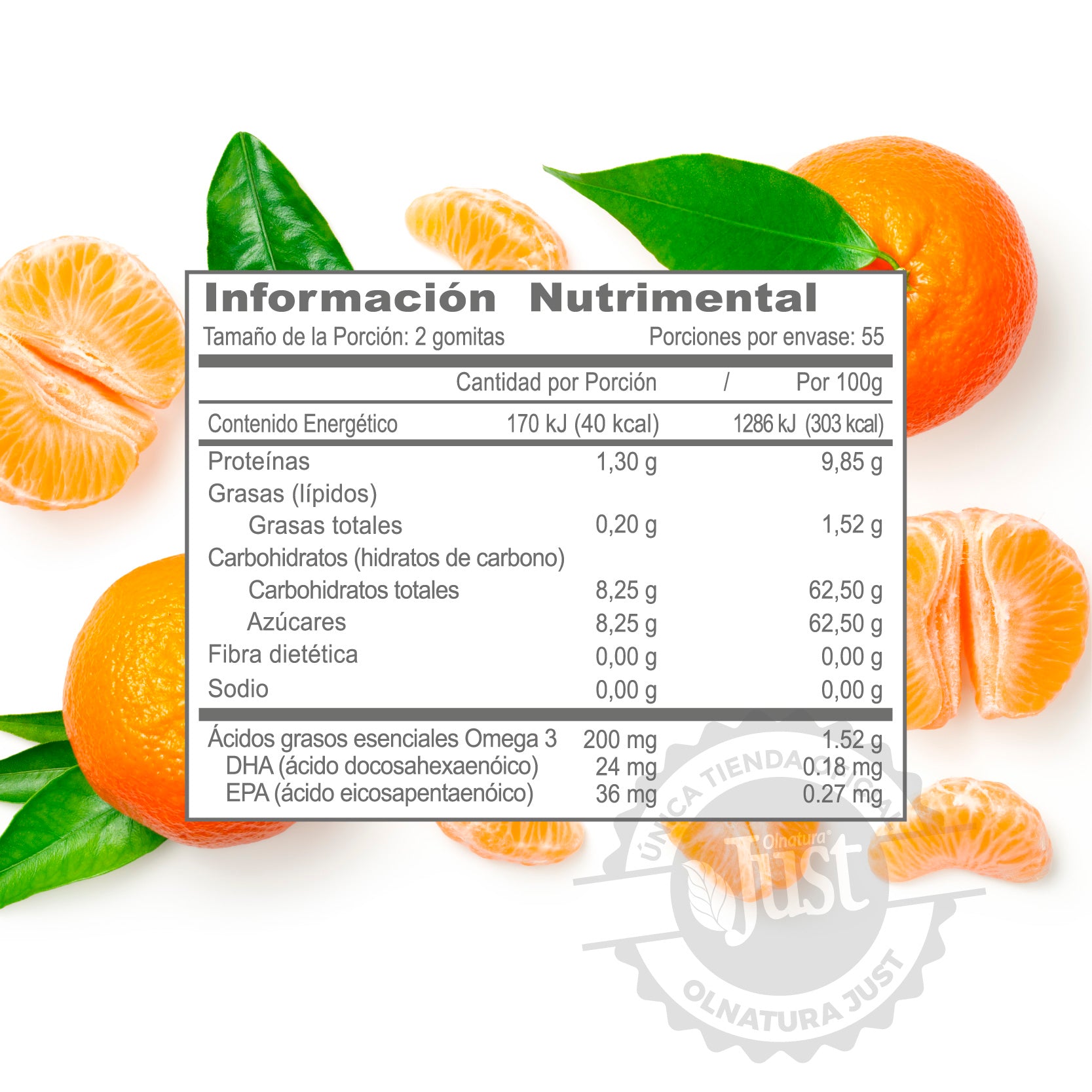 110 Gomitas de Omega 3 con ácidos grasos EPA y DHA-Olnatura Just