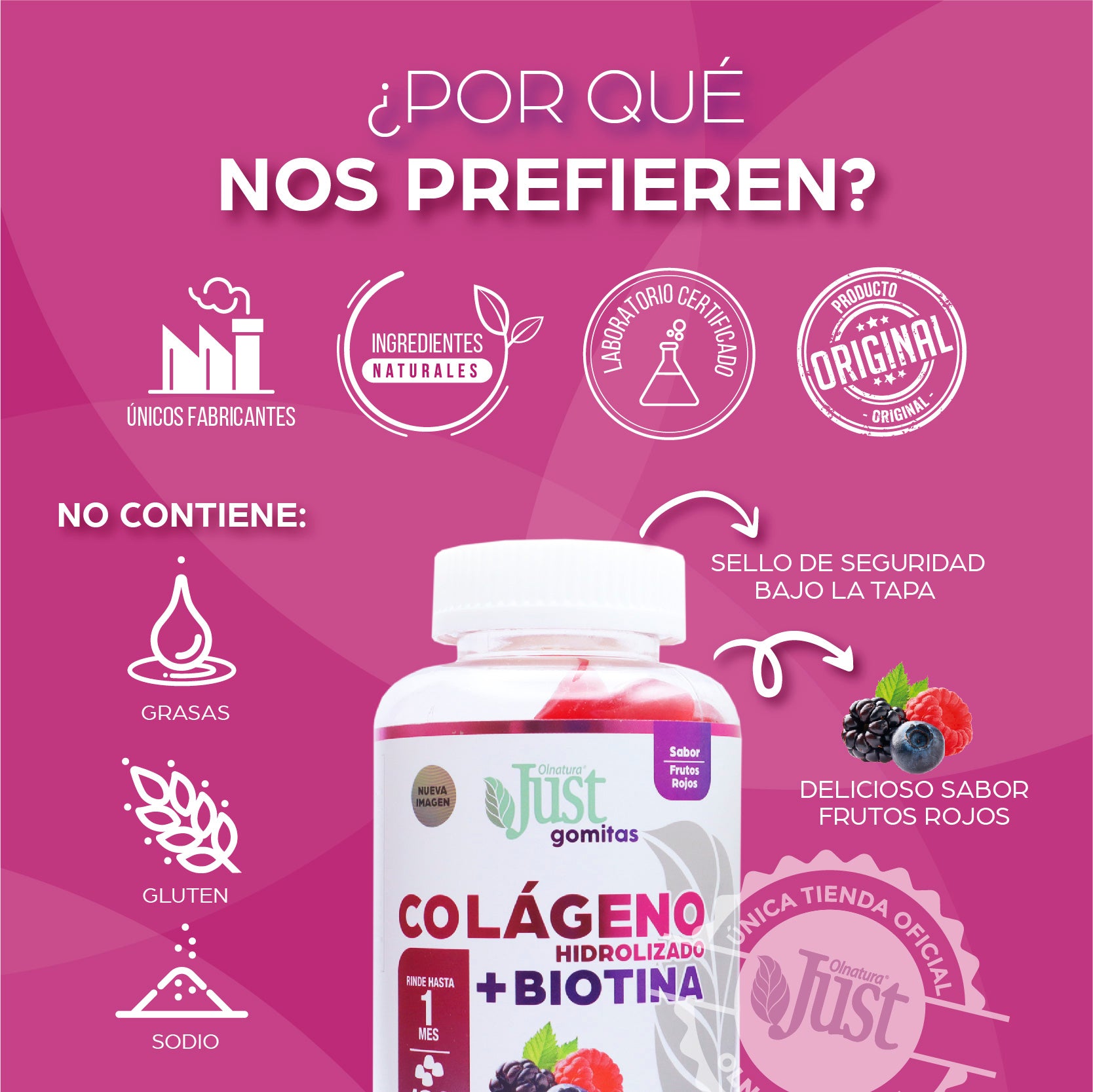 120 Gomitas Colágeno Hidrolizado + Biotina-Olnatura Just