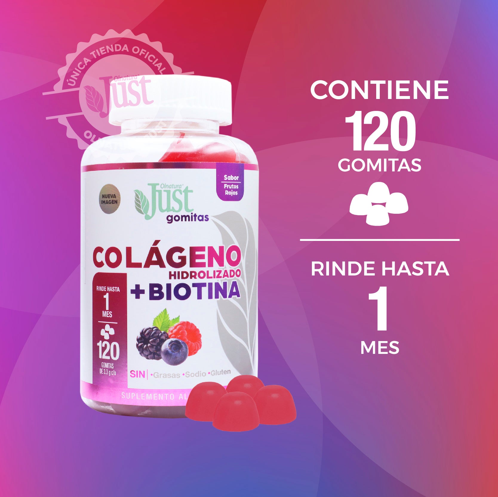 120 Gomitas Colágeno Hidrolizado + Biotina-Olnatura Just