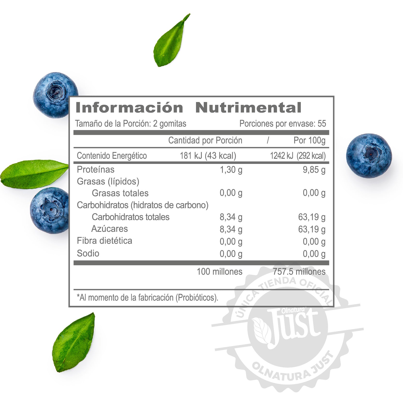 110 Gomitas de Probióticos con 110 millones de Lactobacilos-Olnatura Just