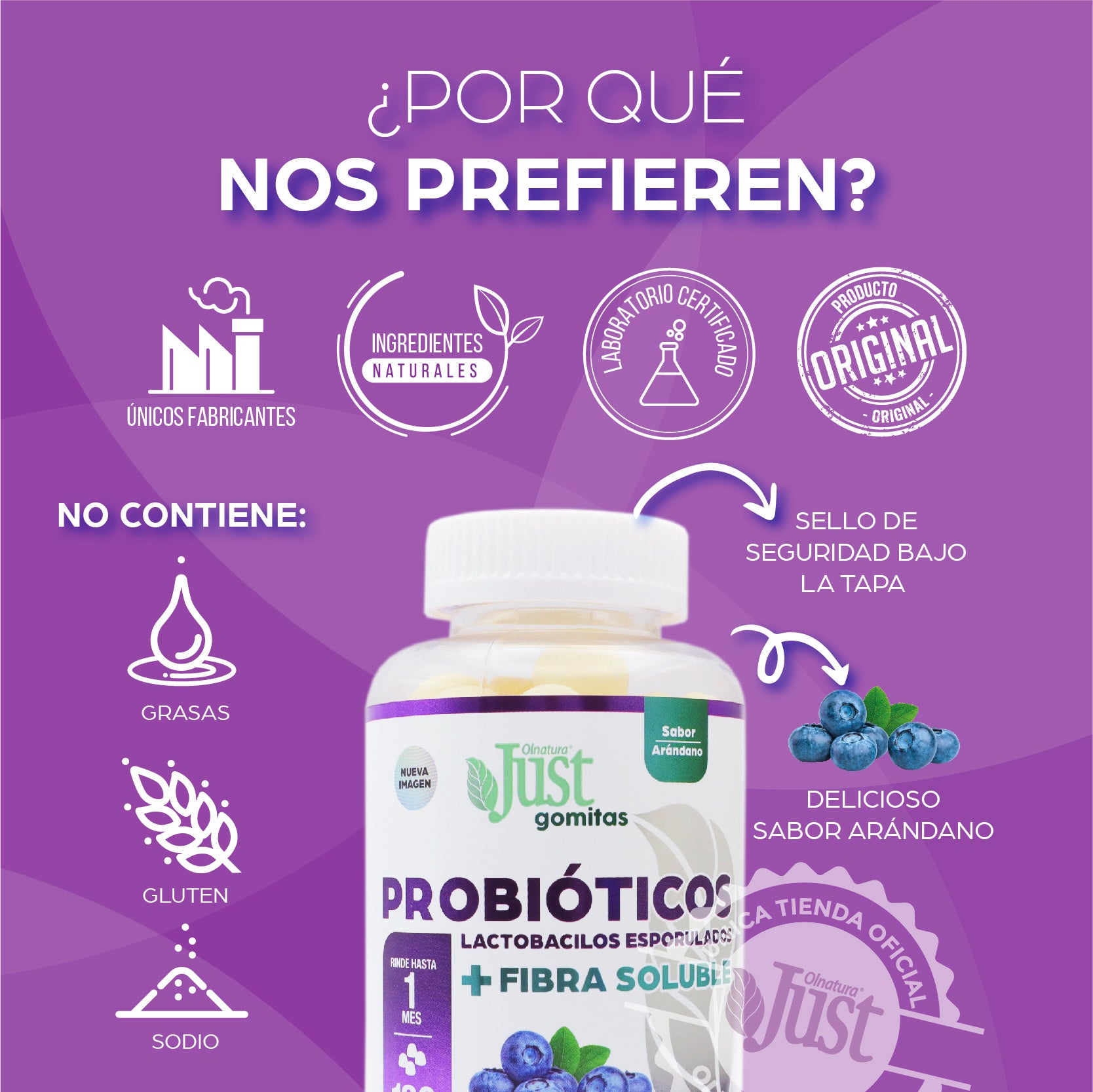 120 Gomitas Probióticos + Fibra Soluble-Olnatura Just
