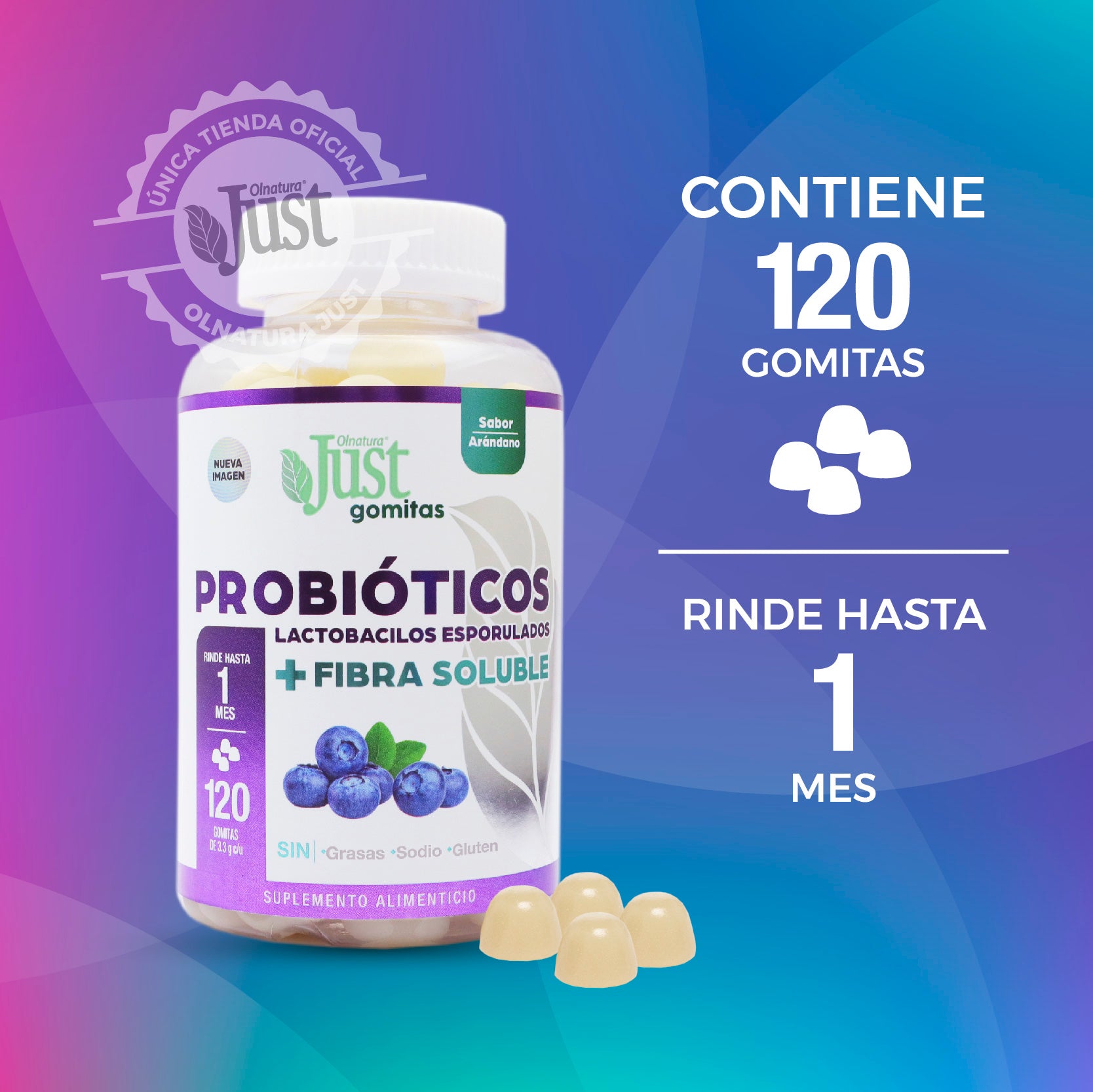 120 Gomitas Probióticos + Fibra Soluble-Olnatura Just