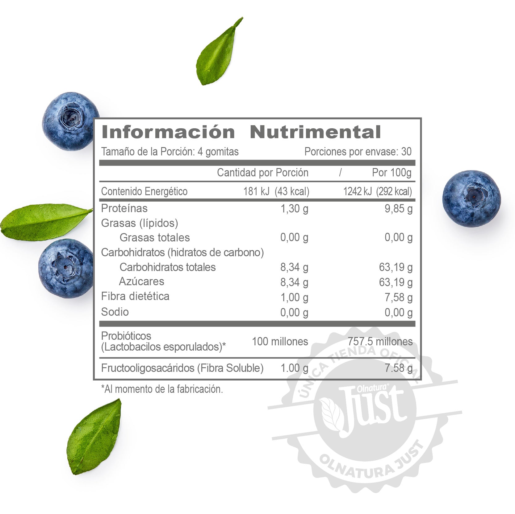 120 Gomitas Probióticos + Fibra Soluble-Olnatura Just