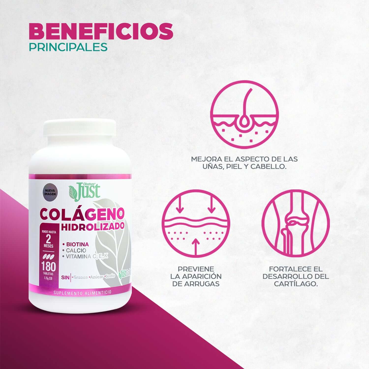 Pack 2 180 Tabletas de Colágeno Hidrolizado + Biotina 1800 mg-Olnatura Just