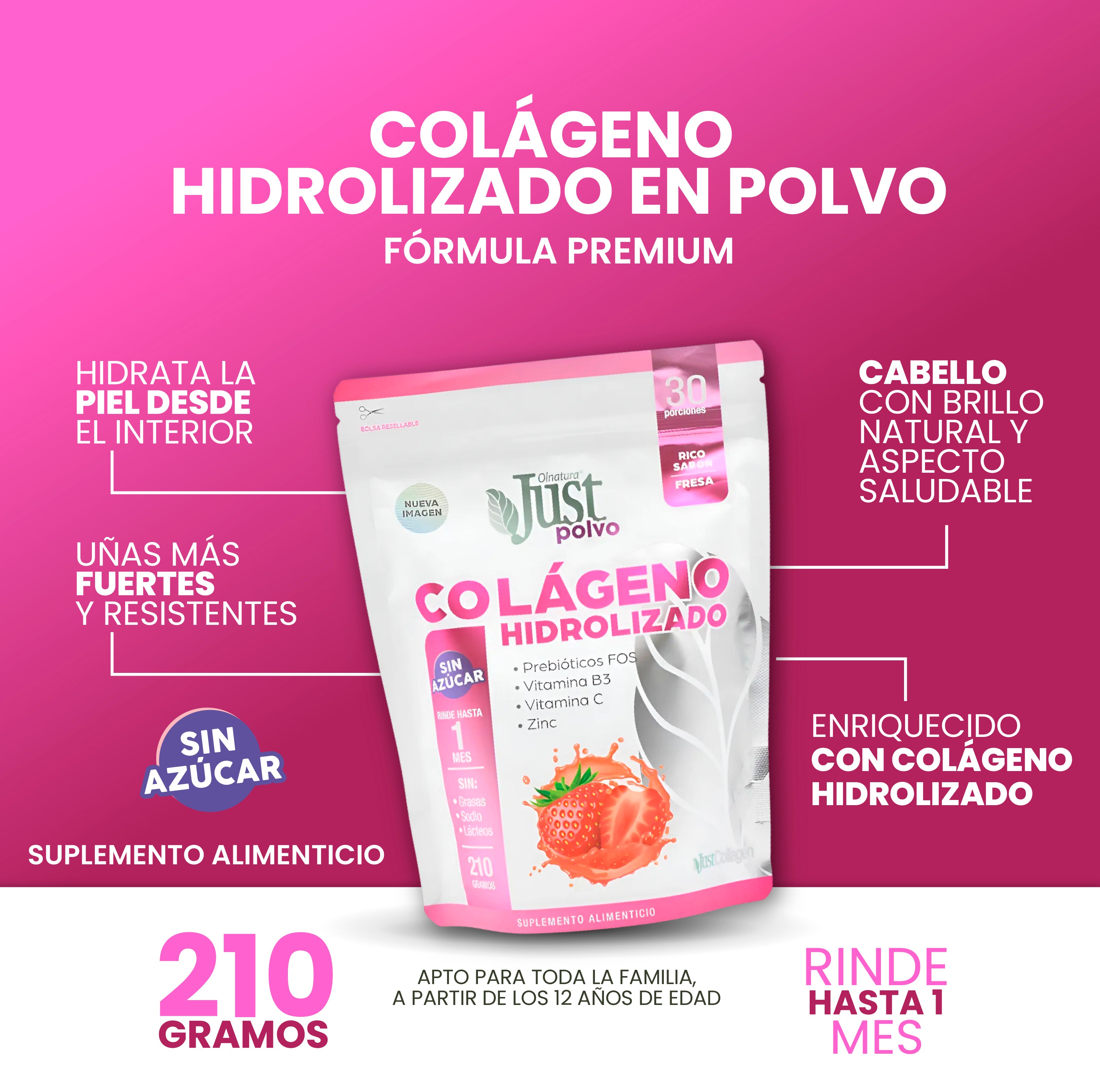 Colágeno Hidrolizado en Polvo 210 gramos SIN AZÚCAR