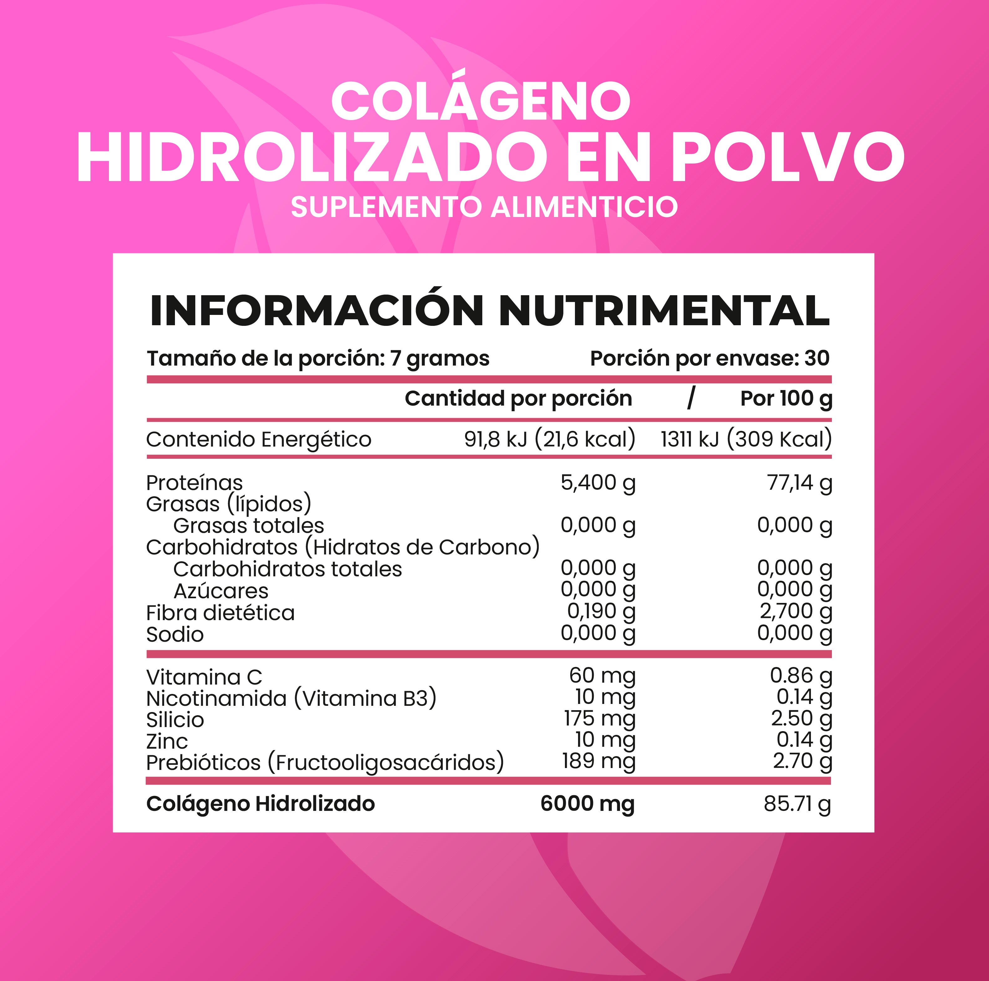 Colágeno Hidrolizado en Polvo 210 gramos SIN AZÚCAR