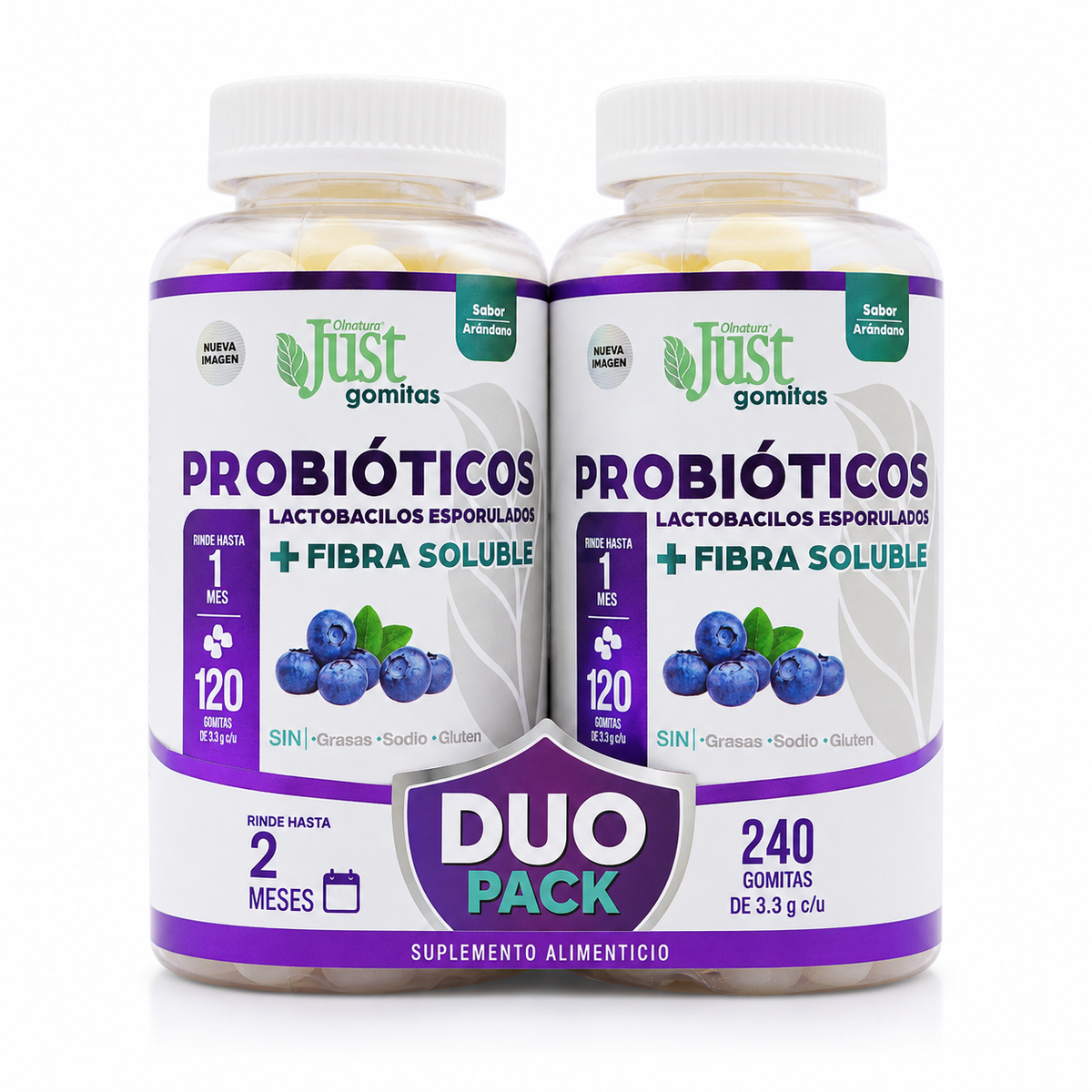 2 Frascos de Probióticos + Fibra Soluble Sabor Arándano  240 Gomitas