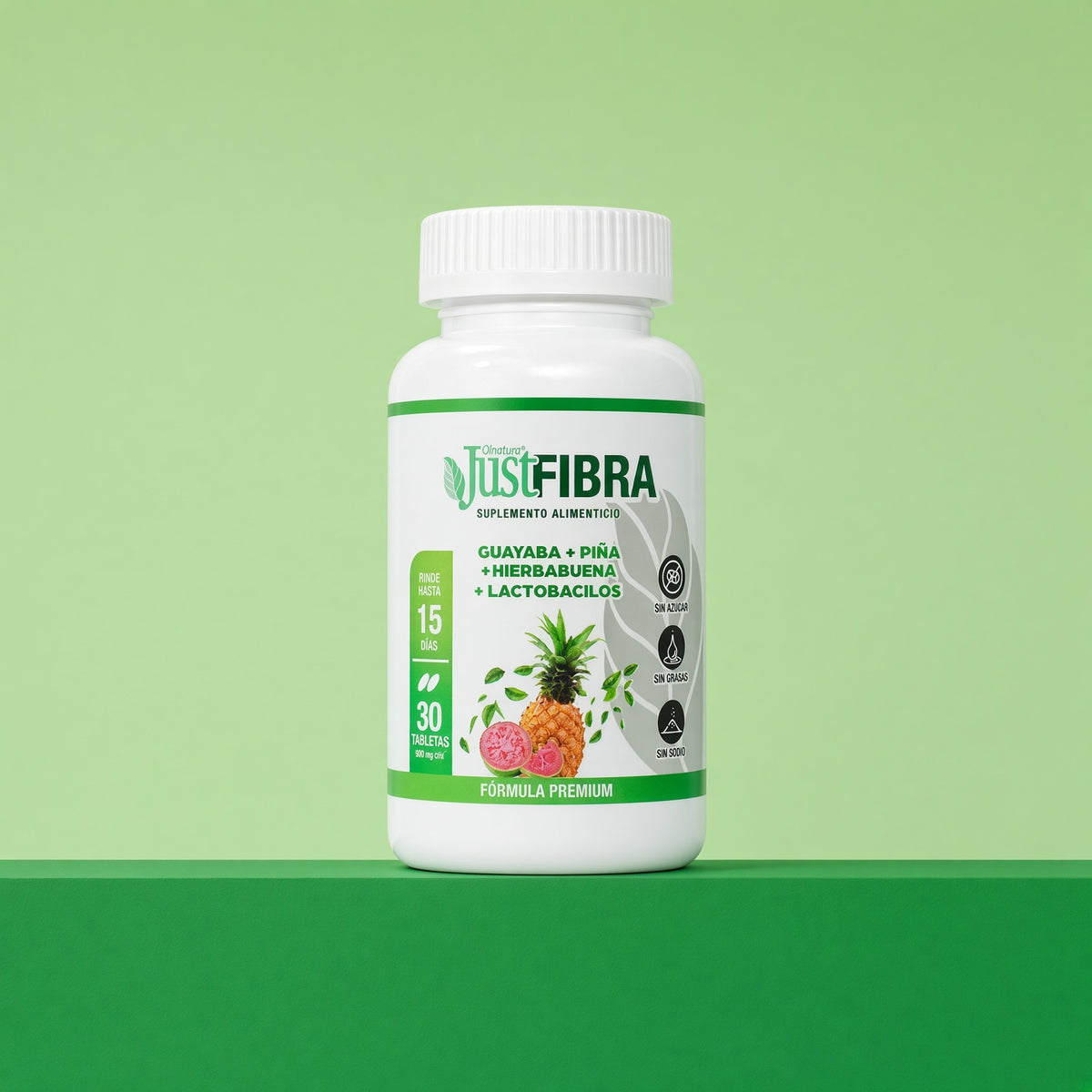 JustFibra Tabletas Guayaba, Piña e Hierbabuena de 30