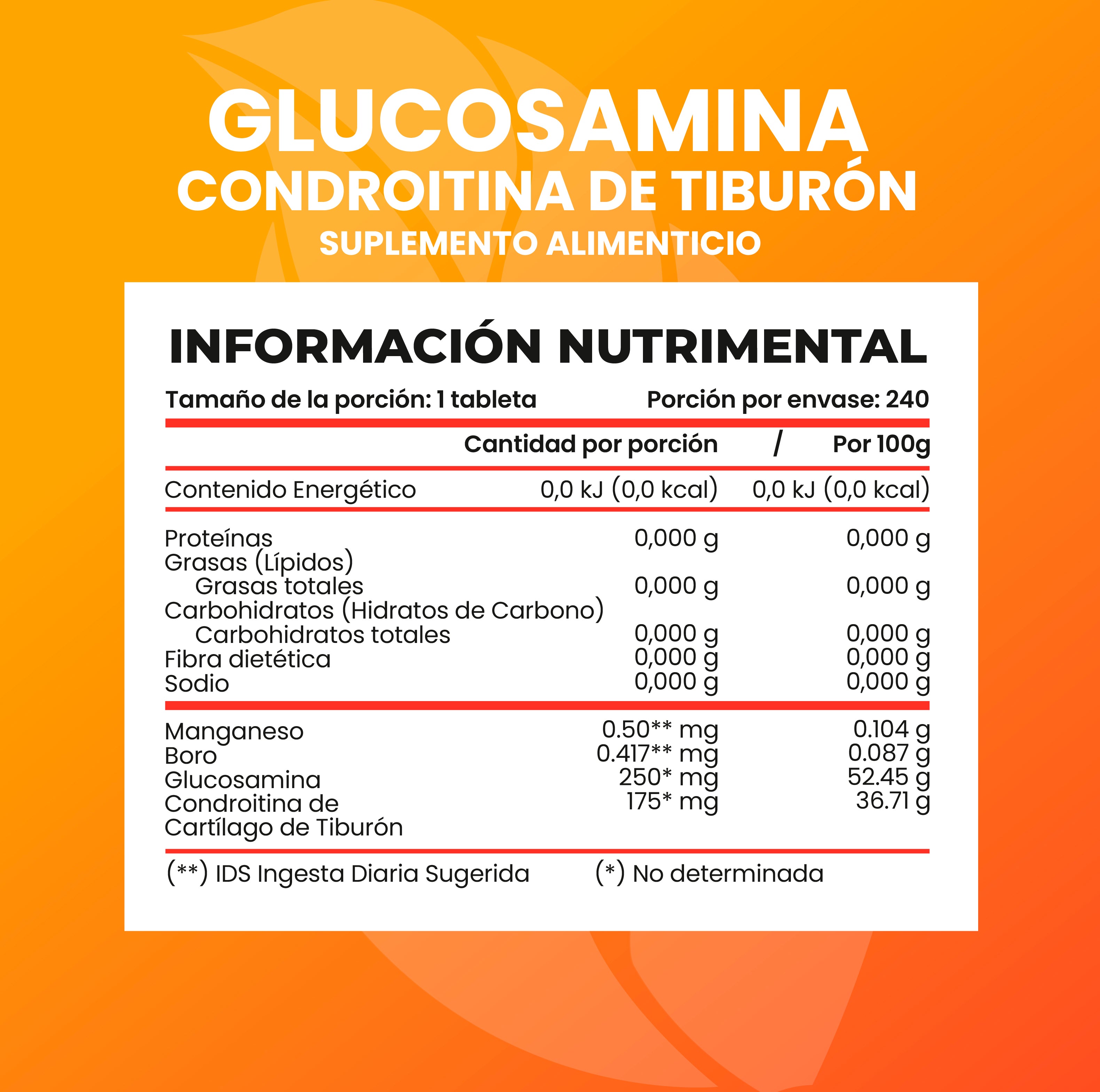 Glucosamina Condroitina de Tiburón + Boro y Manganeso 240 Tabletas