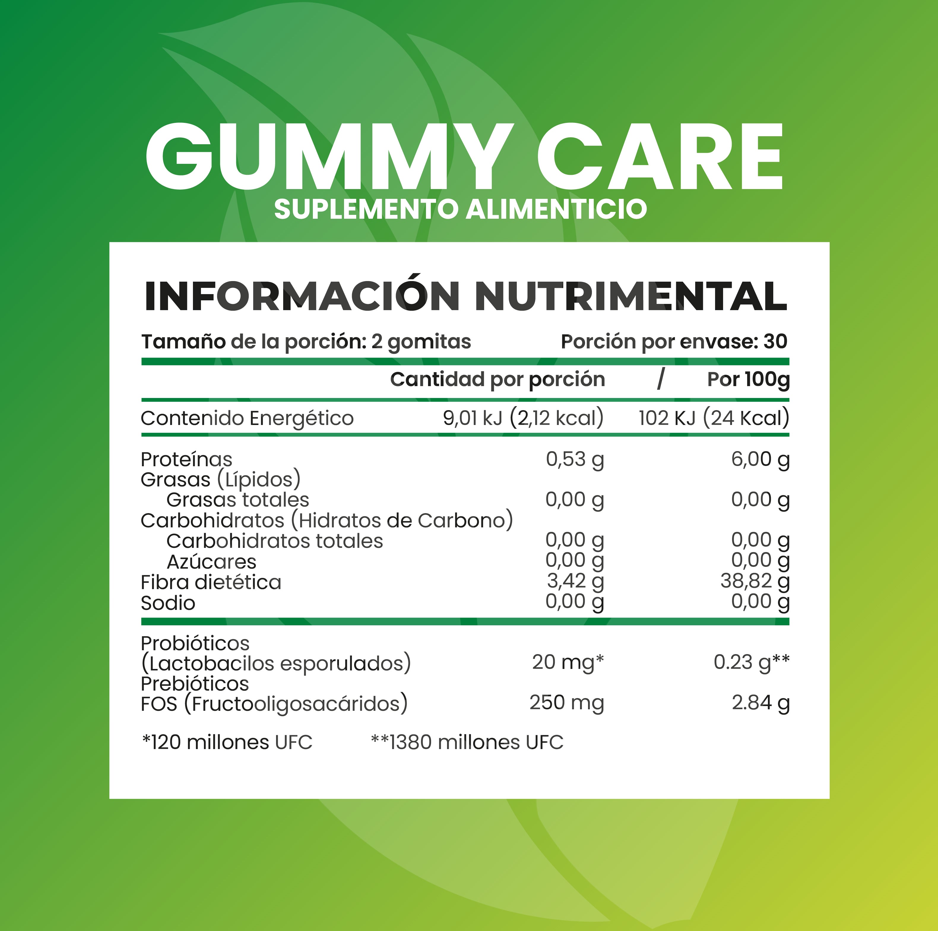 Gomitas de Probióticos Gummy Care SIN AZÚCAR