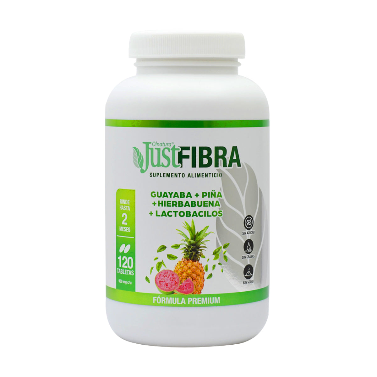 JustFibra, tabletas de fibra naturista elaboradas con guayaba, piña y hierbabuena
