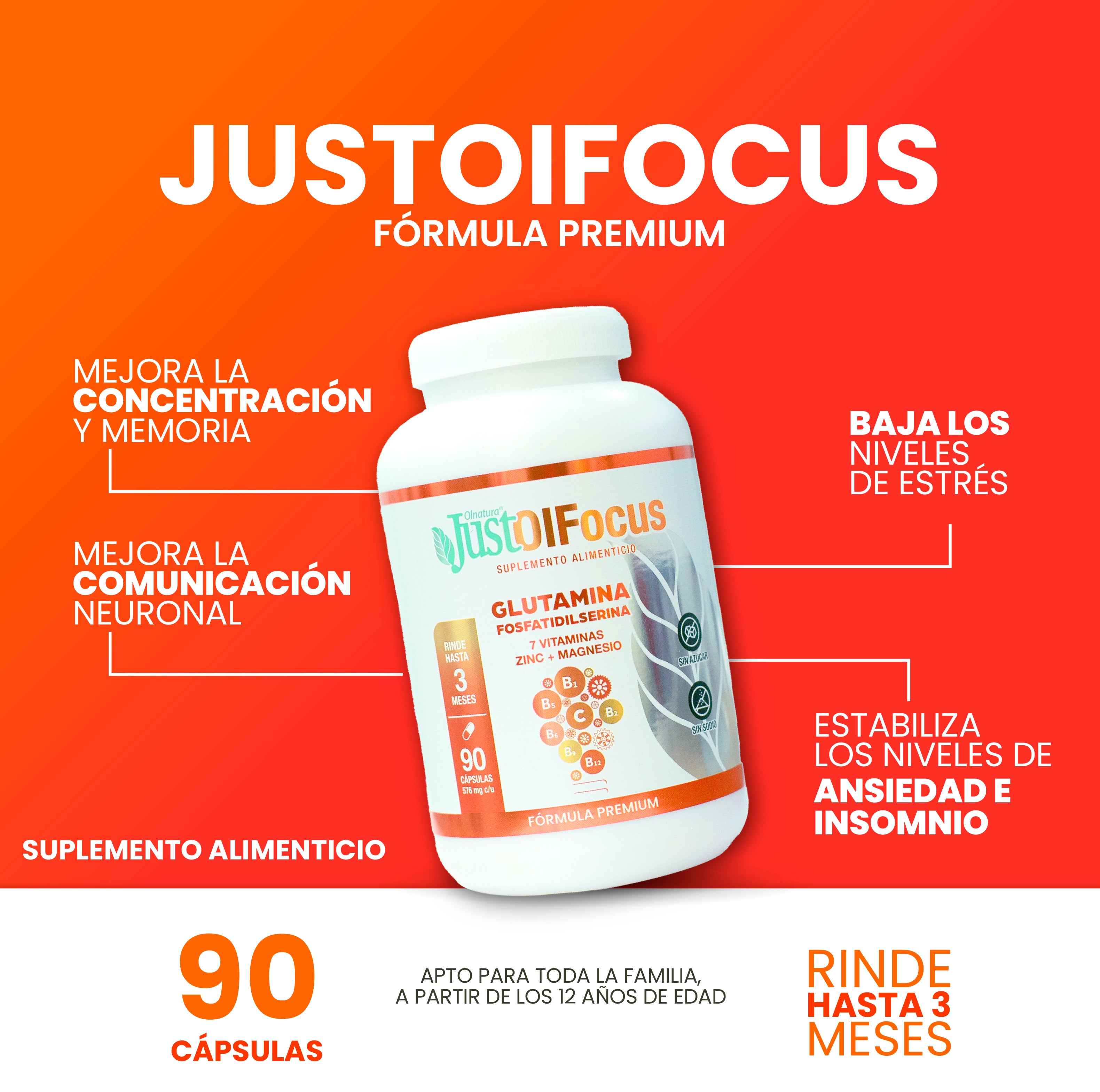 JustOlfocus Glutamina en cápsulas 90