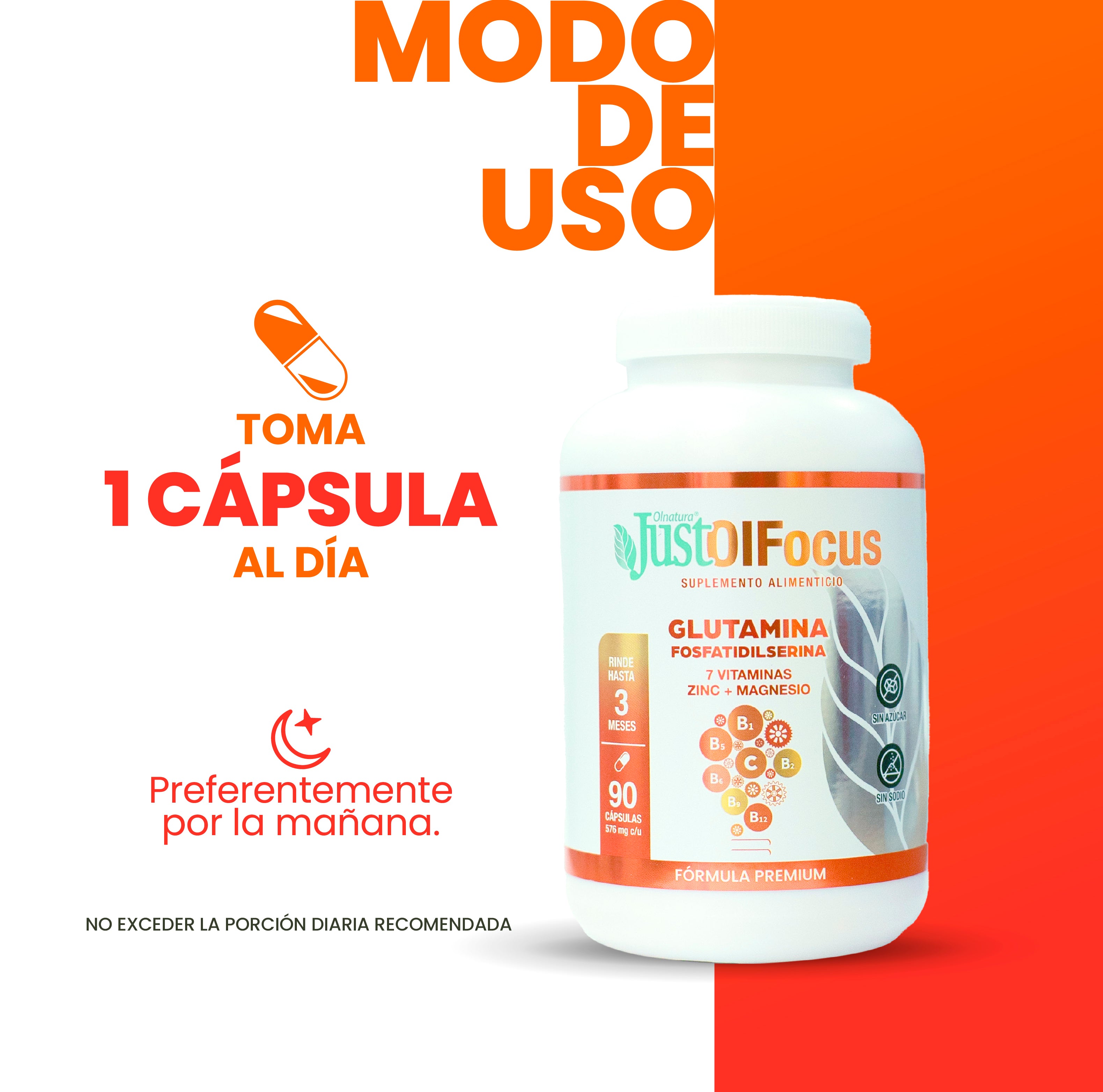 JustOlfocus Glutamina en cápsulas 90