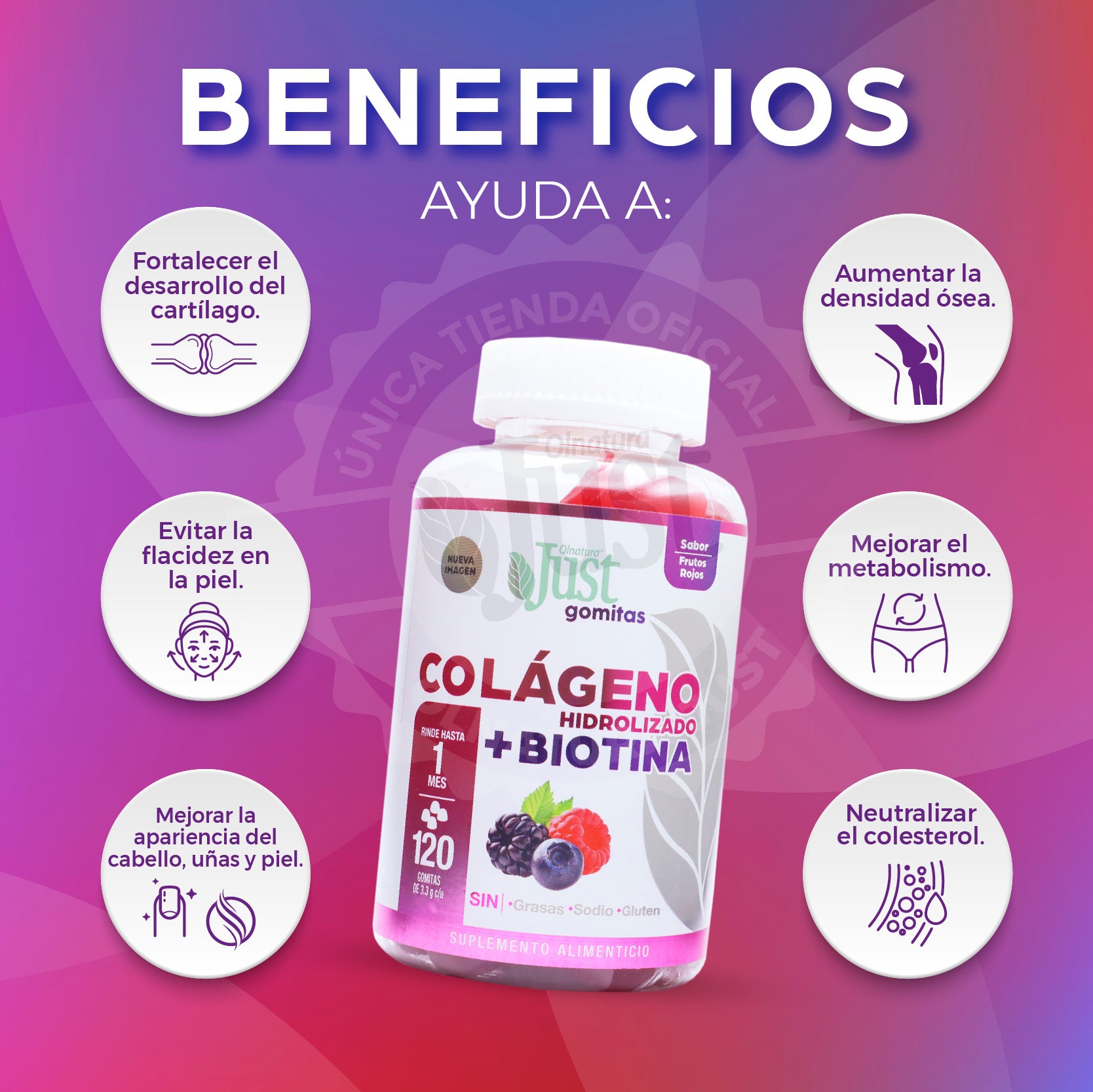 120 Gomitas Colágeno Hidrolizado + Biotina-Olnatura Just